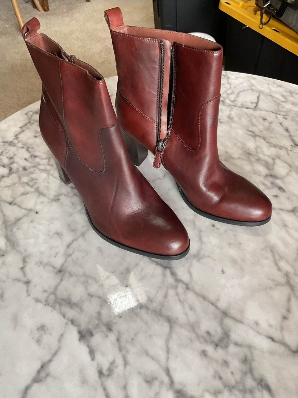 Cole Haan Burgundy Leather Ankle Booties with Side Zip